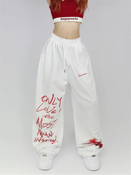 QWEEK Cyber Y2K Streetwear White Jogging Sweatpants Women Harajuku
