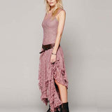 Lubintang Station Fashion Women's Fashion Style Irregular High And Low Lace Skirt Sexy Long Dress