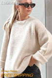 Lubintang Autumn Women Solid Warm Sweater Pullover Casual Loose O Neck Long Sleeve Knit Tops Ladies Oversize High Street Knitwear 0410