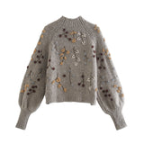 Lubintang Autumn New Beaded Sweaters With Loose Semi-High Necks 01957101706