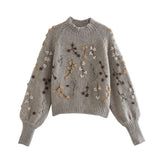 Lubintang Autumn New Beaded Sweaters With Loose Semi-High Necks 01957101706