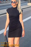 Lubintang High Waist Bodycon Mini Dress Women Fashion Round Neck Short Sleeve Zipper Dresses 2023 New Chic Y2k High Street Vestido 0410