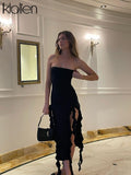 lubintang Sexy Strapless Solid Bodycon Dress Women Summer 2023 Slim Patchwork Ruffles Side Slit Party Club Evening Dresses Vestido 0410