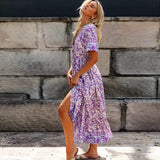 Lubintang INSPIRED Lilac floral maxi dress V-neck rayon purple boho dress casual 2024 spring summer dress for women chic long dress