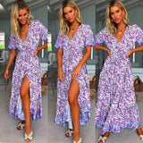 Lubintang INSPIRED Lilac floral maxi dress V-neck rayon purple boho dress casual 2024 spring summer dress for women chic long dress