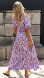 Lubintang INSPIRED Lilac floral maxi dress V-neck rayon purple boho dress casual 2024 spring summer dress for women chic long dress