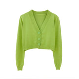 Lubintang Cropped Cardigan Women Korean Short Sweater Long sleeve Crop Top V neck Fashion Y2k Clothes Green Blue