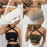 Lubintang Women Summer Sexy Criss Cross Halter Bandage Crop Top Tank Cut Out Bustier Cami