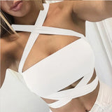 Lubintang Women Summer Sexy Criss Cross Halter Bandage Crop Top Tank Cut Out Bustier Cami