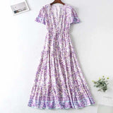 Lubintang INSPIRED Lilac floral maxi dress V-neck rayon purple boho dress casual 2024 spring summer dress for women chic long dress