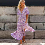 Lubintang INSPIRED Lilac floral maxi dress V-neck rayon purple boho dress casual 2024 spring summer dress for women chic long dress