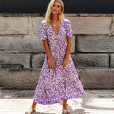 Lubintang INSPIRED Lilac floral maxi dress V-neck rayon purple boho dress casual 2024 spring summer dress for women chic long dress