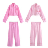 Lubintang New Rolled-Edged Poplin Shirt Rolling-Edged Pajamas Style Pants Set