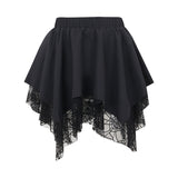 Lubintang High Waist Irregular Lace Stitching Short Skirt Dark Style Fashion Leisure Full-Length Skirt