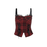 Lubintang Autumn New Sexy Hot Girl Blouse Dark Style Slim Christmas Red Plaid Vest Girl