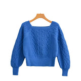 Lubintang New Square Collar Long-Sleeved Twist Textured Short Sweater In Autumn