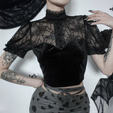 Lubintang Dark Summer New Trend Sexy Slim Lace Perspective Spider Web Design Blouse Girl