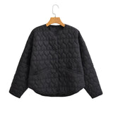 Lubintang Heart-Shaped Quilted Round-Collar Pure Color Cotton Coat In Spring