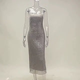 Lubintang Sexy Bare Back Thin Flash Hot Diamond Suspender Dress Women's 2024 Fashion Temperament Long Dress