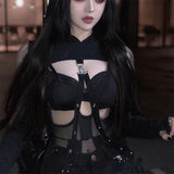 Lubintang Dark Wind 2024 Spring New Ins Gothic Short Style Sweater With Shoulders Exposed And Navel Exposed For Women's Wear