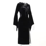 Lubintang Halloween New Women's Dress Suit Hat Horn Sleeve Spider Web Dress