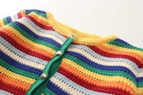 Lubintang Rainbow Striped Round Neck Knitted Cardigan Short Sweater In Summer