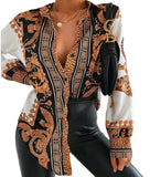 Lubintang Popular Style 2024 New Ladies' Long-Sleeved White Baroque Leopard Print Shirt