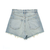 Lubintang Spring Style High-Waisted Denim Shorts Decorated With Holes 2569073