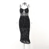 Lubintang Dark 2024 Spring And Summer New Style Lace Lace Jacquard Suspender Slim Dress Woman