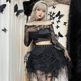 Lubintang Gothic Punk, Spider Web, Tassel, Half Skirt, Dark Wind, Short Skirt