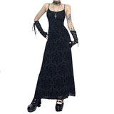 Lubintang Dark Wind Sexual Personality Cross Flocking Suspenders Dress 2024 New Slim Bag Hip Skirt