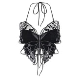 Lubintang Summer 2024 New Design Feel Street Hipster Dark Butterfly Lace Halter Top