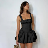 Lubintang French Fashion Shrunken Pleated Fluffy Dress 2024 Summer New Suspender Skirt