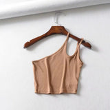 Lubintang New Irregular Oblique Collar One-Shoulder Double Halter Top E Slim Lady Sling Vest