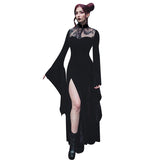 Lubintang Lace Stitching Long Dress Sexy Split Split Hollowed-Out Dress With Long Horn Sleeves