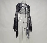 Lubintang Sexy Thin Cos Horn Sleeve Lace Cardigan Temperament Dark Jacket Girl