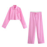 Lubintang New Rolled-Edged Poplin Shirt Rolling-Edged Pajamas Style Pants Set