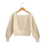 Lubintang New Square Collar Long-Sleeved Twist Textured Short Sweater In Autumn