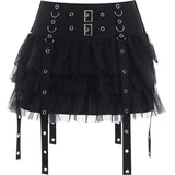 Lubintang Summer 2024 New Fashion Dark Kuroshio Hot Girls Sexy Slim Net Gauze Cake Skirt