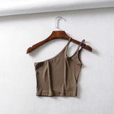 Lubintang New Irregular Oblique Collar One-Shoulder Double Halter Top E Slim Lady Sling Vest