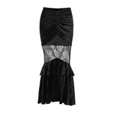 Lubintang Autumn New Sexy Perspective Embossed Skirt Dark Style Velvet Lace Spliced Half Skirt Girl