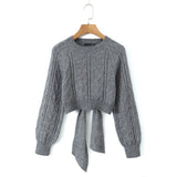 Lubintang New Street Style Open-Back Knitted Sweater In Autumn Is Tied With A Bow.