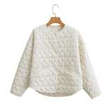 Lubintang Heart-Shaped Quilted Round-Collar Pure Color Cotton Coat In Spring