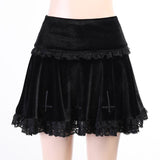 Lubintang Dark Design Embroidered Lace Skirt 2024 Winter High Waist New Black Half Skirt