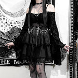 Lubintang Halloween Autumn New High Waist With A Cross Chain Punk Style Lace Spicy Skirt Girl