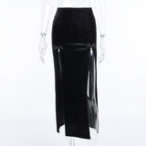 Lubintang Dark 2024 Spring New High-Waisted Suede Double Split Fashion Leisure Spice Girl Full-Length Skirt