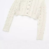 Lubintang Spring Style Beaded Diamond Lapel Knitted Sweater Short Coat 4331141