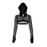 Lubintang Summer New Dark Wind Personality Trend Self-Building Leather Printed Mesh Hoodie Blouse Women's Dress