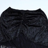 Lubintang Autumn New Sexy Perspective Embossed Skirt Dark Style Velvet Lace Spliced Half Skirt Girl