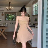 Lubintang Show Chest A Dress Summer New Ins Gentle Lady Style Solid Color Short Skirt Girl